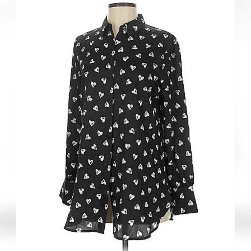 Chico's  heart print Button Up Blouse Valentines Day